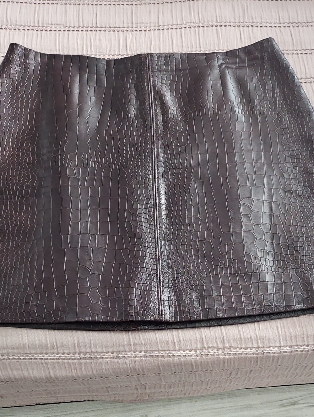 Faux Croc Leather Mini Skirt in Dark Brown